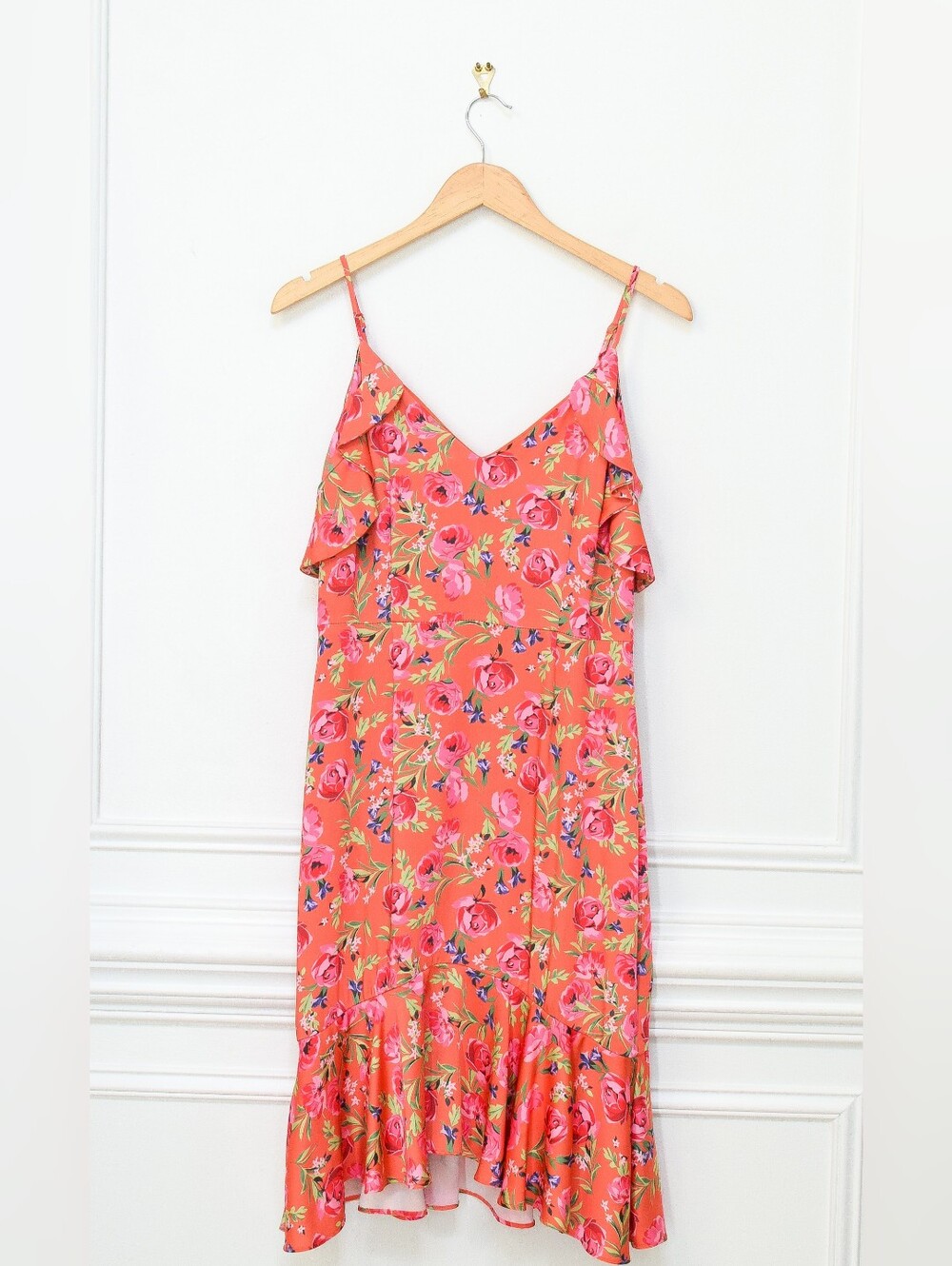 Anthropologie Keepsake Floral Midi Dress Pink Coral Sz M Cocktail Boho Romantic - Picture 3 of 14